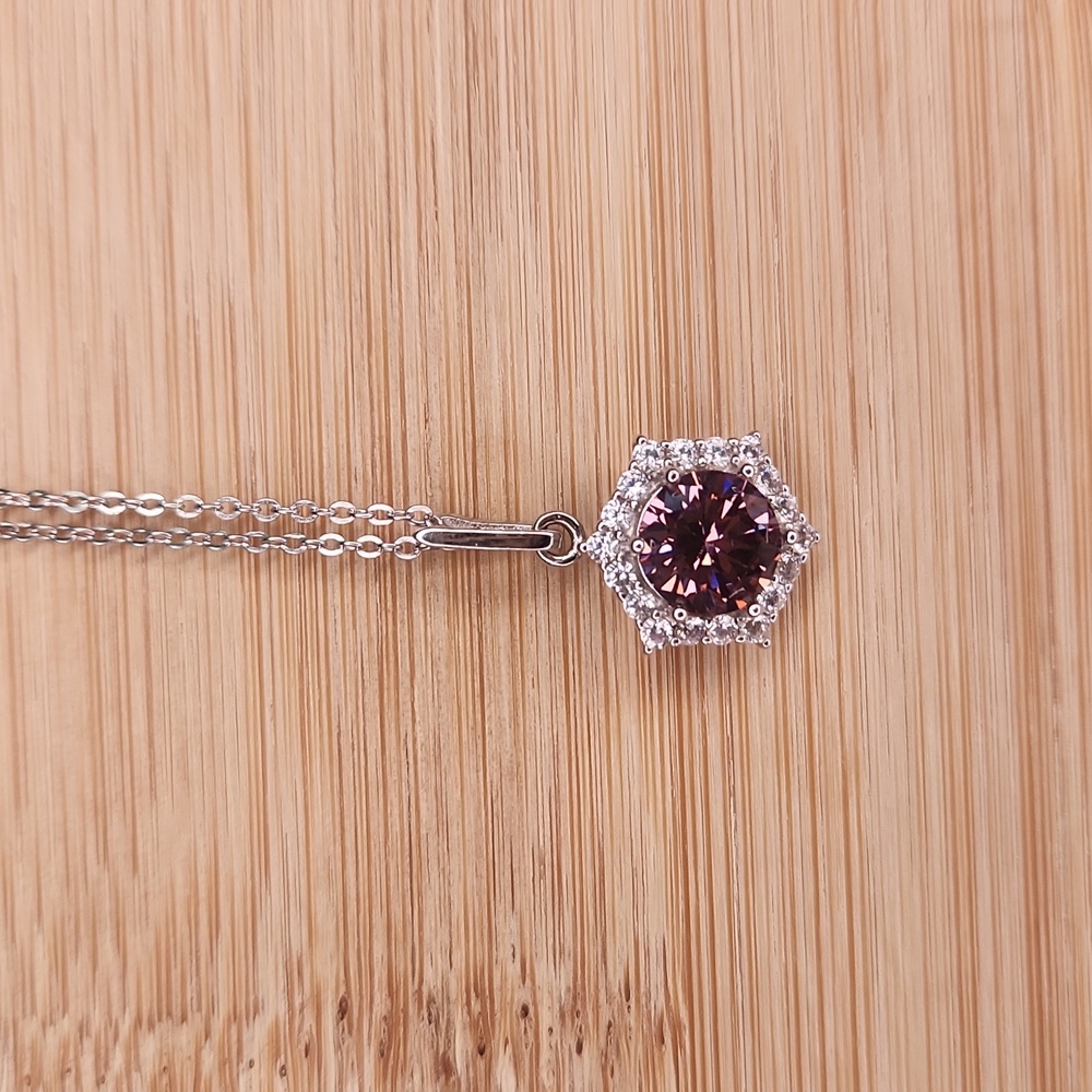 NWT Ryze Sangria Hexagon Cubic Zirconia .925 Sterling Silver 18" Necklace